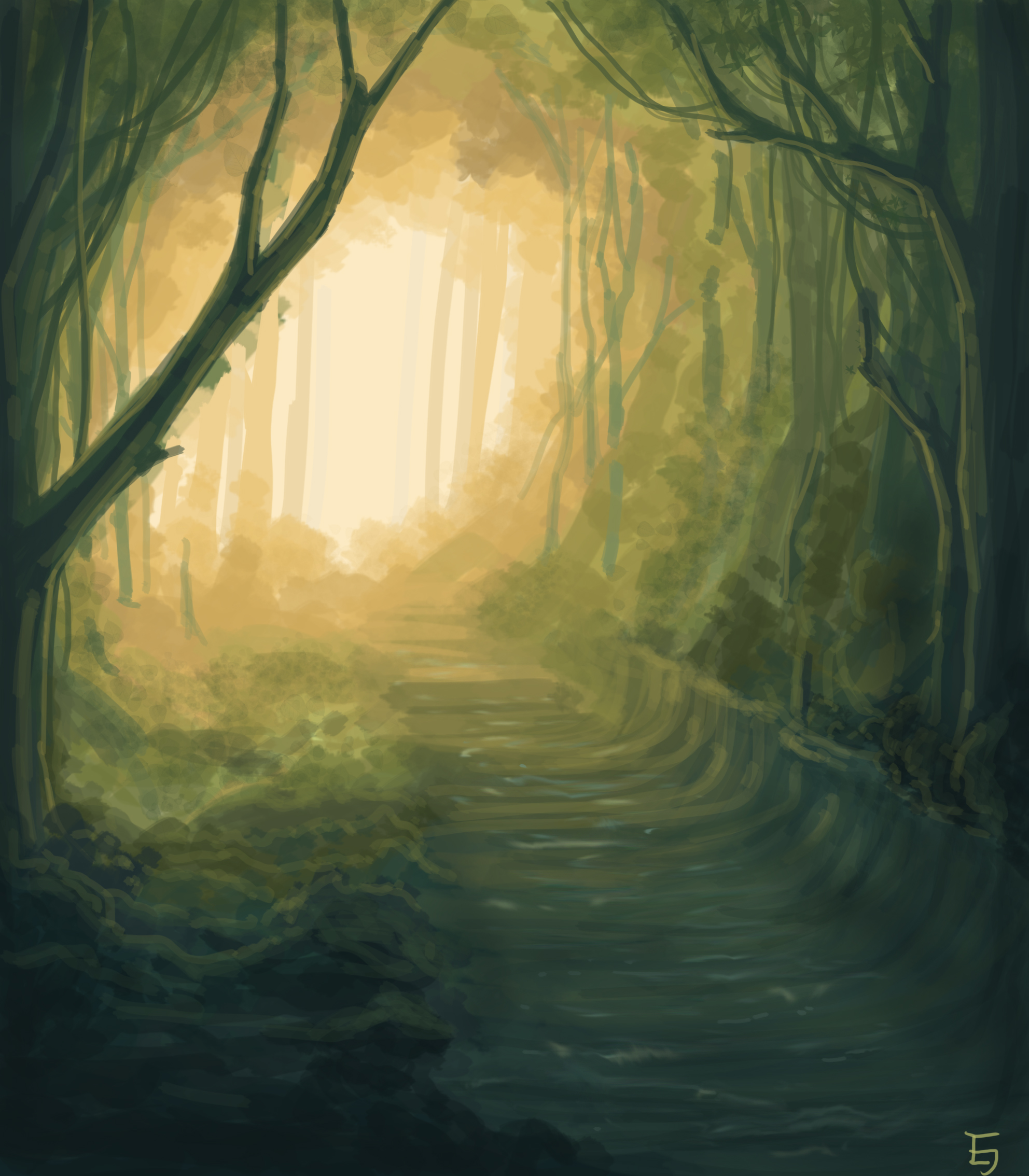 Forest light. Simple environment sketch. Photoshop painting/drawing